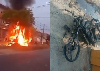 Caminhão sofre incêndio após colidir com outros veículos em Manaus