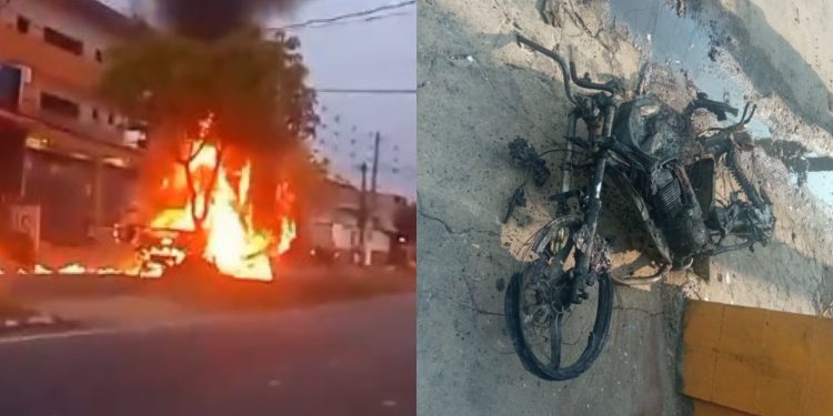 Caminhão sofre incêndio após colidir com outros veículos em Manaus