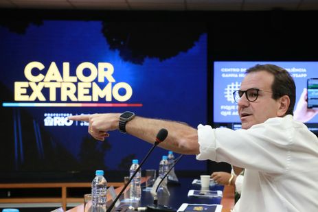 Marcos de Paula/Prefeitura do Rio Rio de Janeiro (RJ), 16/02/2025 - Prefeito do Rio de Janeiro Eduardo Paes durante recomendações e anúncio medidas contra calor extremo. Foto: Marcos de Paula/Prefeitura do Rio