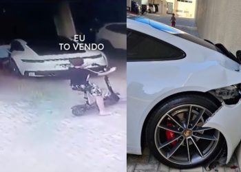 Menor de 9 anos colide com porsche avaliada em R$ 1 milhão contra muro em Itapema