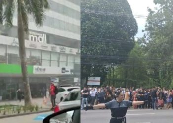 Princípio de incêndio gera tensão e correria em prédio comercial; veja o vídeo 