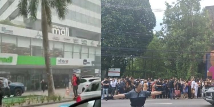 Princípio de incêndio gera tensão e correria em prédio comercial; veja o vídeo 