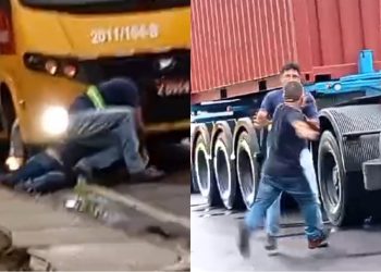 Briga entre motorista de ‘Amarelinho’ e caminhoneiro causa tumulto no Distrito Industrial; veja o vídeo