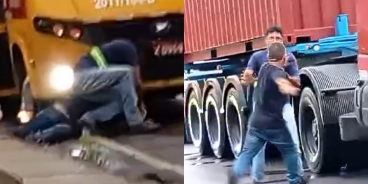Briga entre motorista de ‘Amarelinho’ e caminhoneiro causa tumulto no Distrito Industrial; veja o vídeo