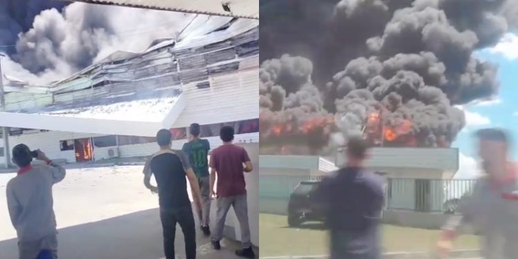 VÍDEO: Incêndio de grandes proporções atinge fábrica no Distrito Industrial ll