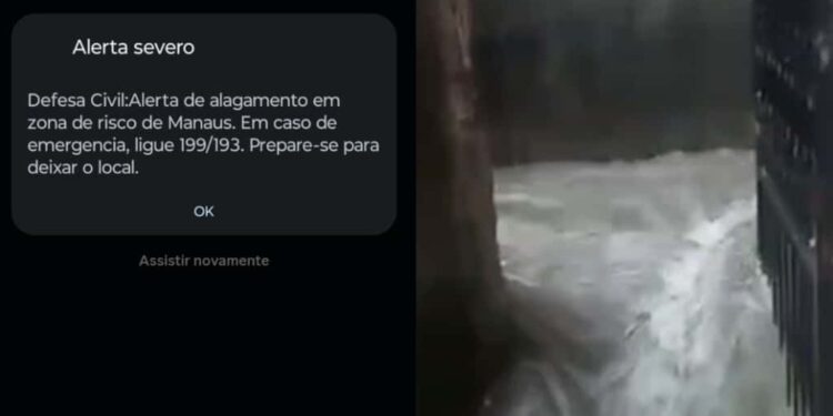 Chuva intensa causa alagamentos e Defesa Civil emite alerta em Manaus