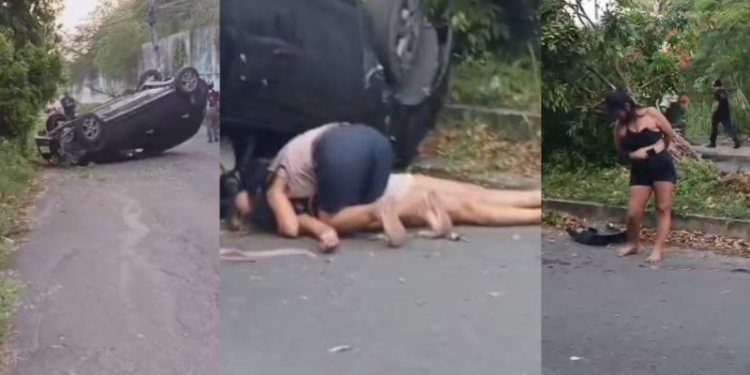 Carro capota em grave acidente no conjunto Viver Melhor lll; veja o vídeo