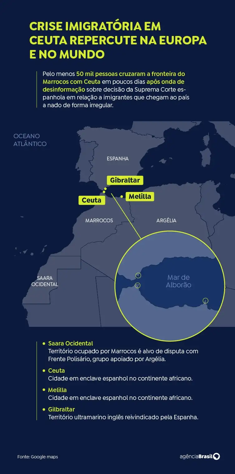 Brasília - 04/08/2026 - Crise imigratória em CEUTA repercute na Europa e no mundo. Foto: Google maps